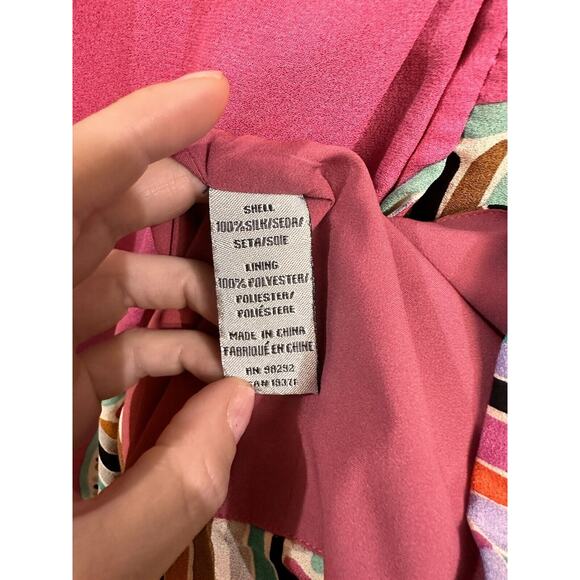 TIBI Pink Floral Deep V-Neck Dress Size 2 100% Silk Barbiecore Summer Beach - Picture 4 of 7